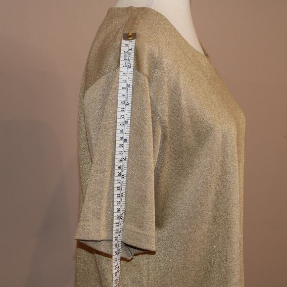 Women's Gold Shimmer Short Sleeve Scoop Neck Top Active Attitudes, sz M - Picture 6 of 8